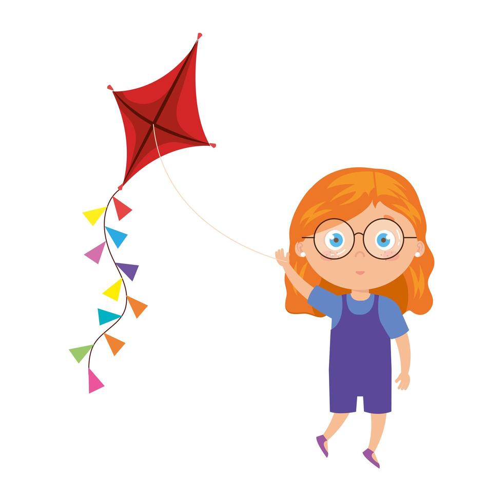 cute little girl with kite isolated icon vector