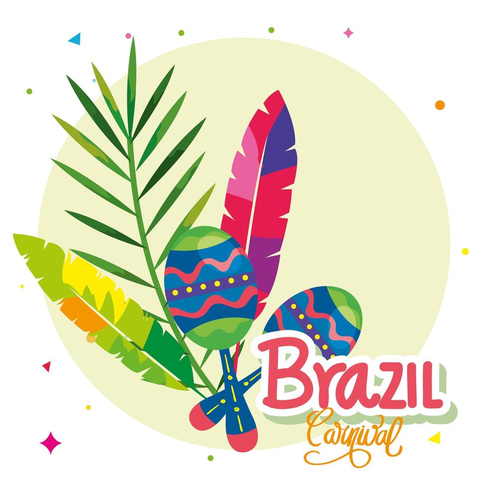 poster of carnival brazil with maracas and decoration vector