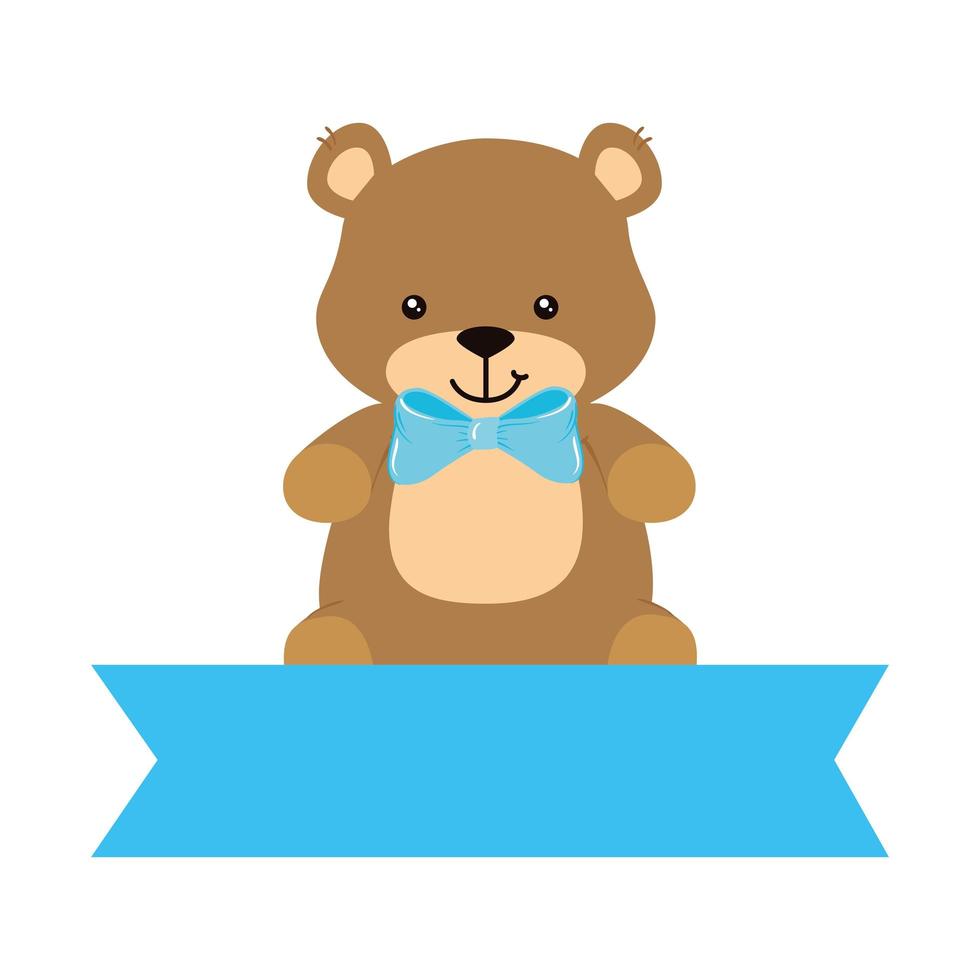 cute teddy bear with ribbon isolated icon vector