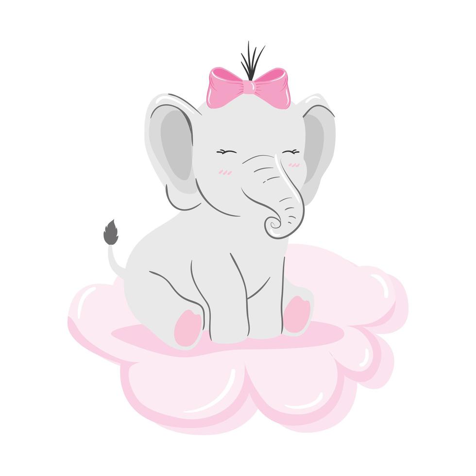 lindo, elefante, hembra, en, nube, aislado, icono vector