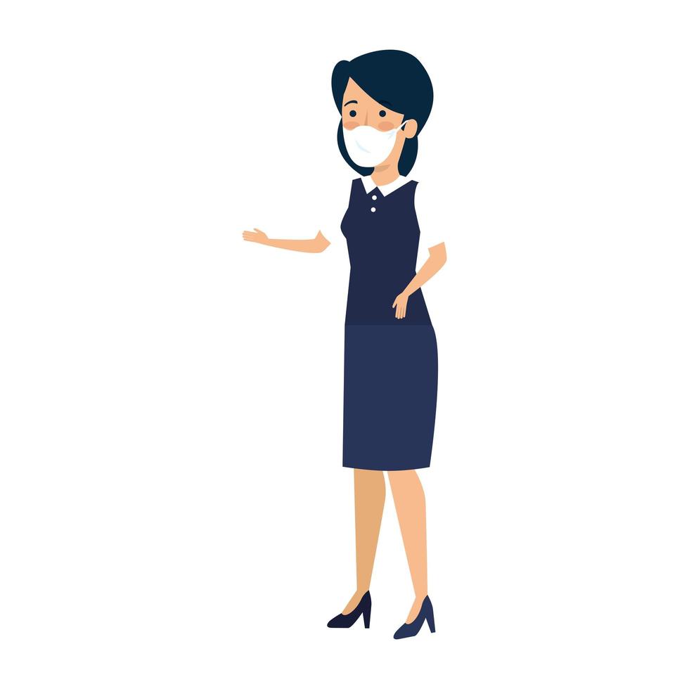 business woman with face mask isolated icon vector