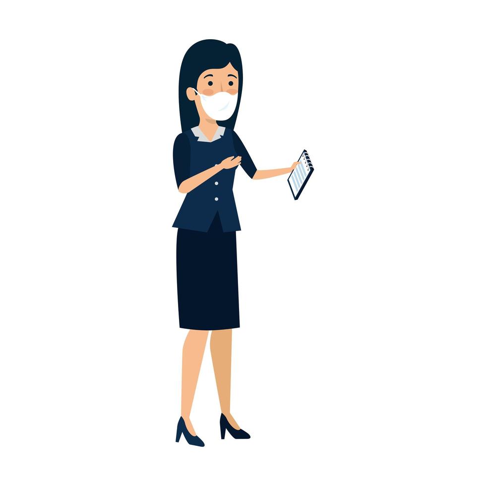 business woman with face mask isolated icon vector