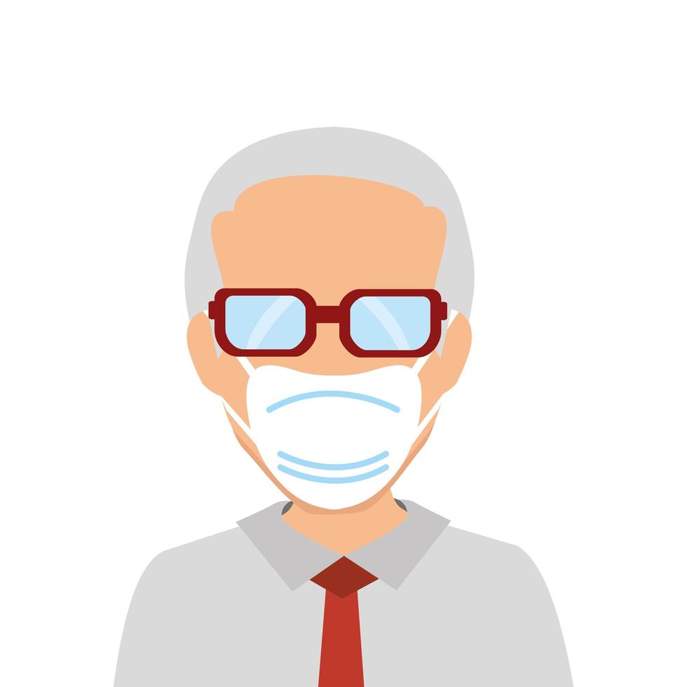 old man with face mask isolated icon vector