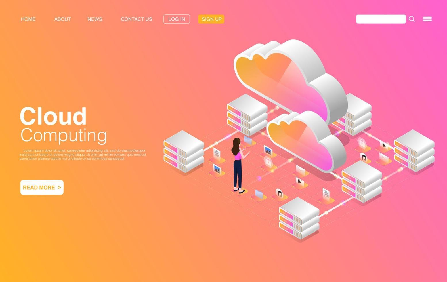 Cloud Computing Services and Technology. Data Storage. Landing Page Template. Vector EPS 10