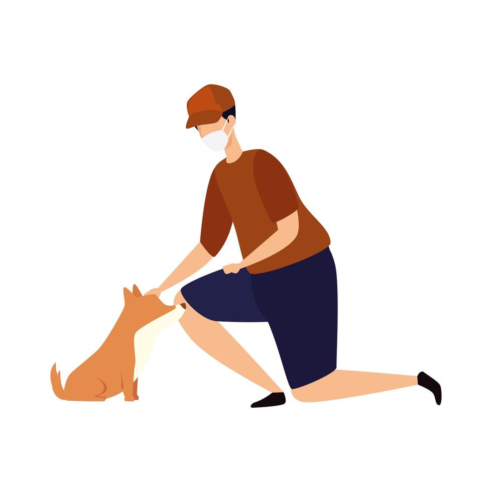 young man with face mask and dog mascot vector