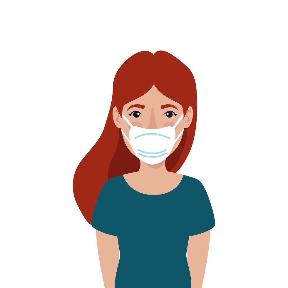 young woman with face mask isolated icon vector