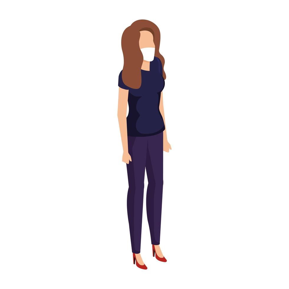 young woman with face mask isolated icon vector