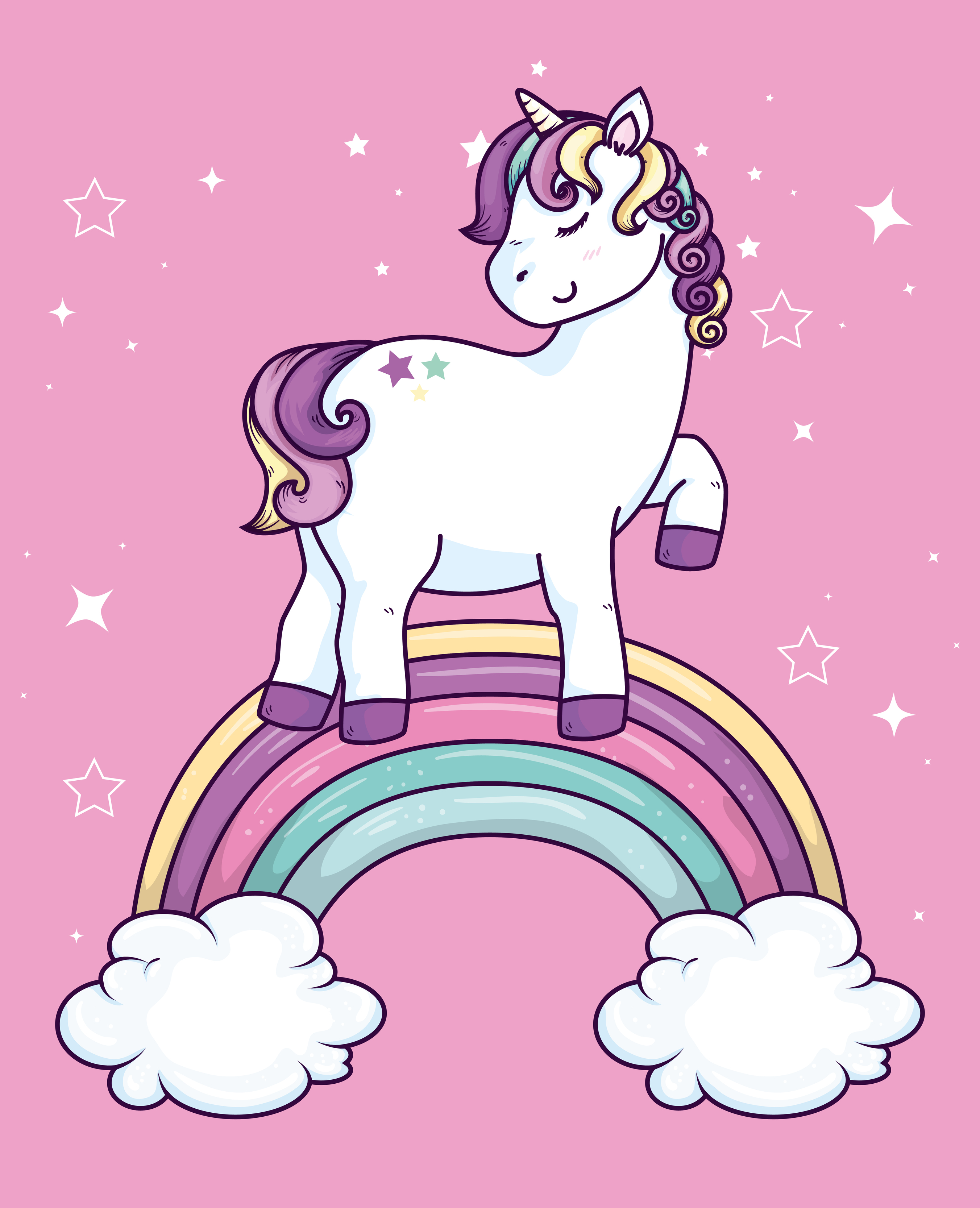 cute unicorn fantasy with rainbow and clouds 4830509 Vector Art at Vecteezy