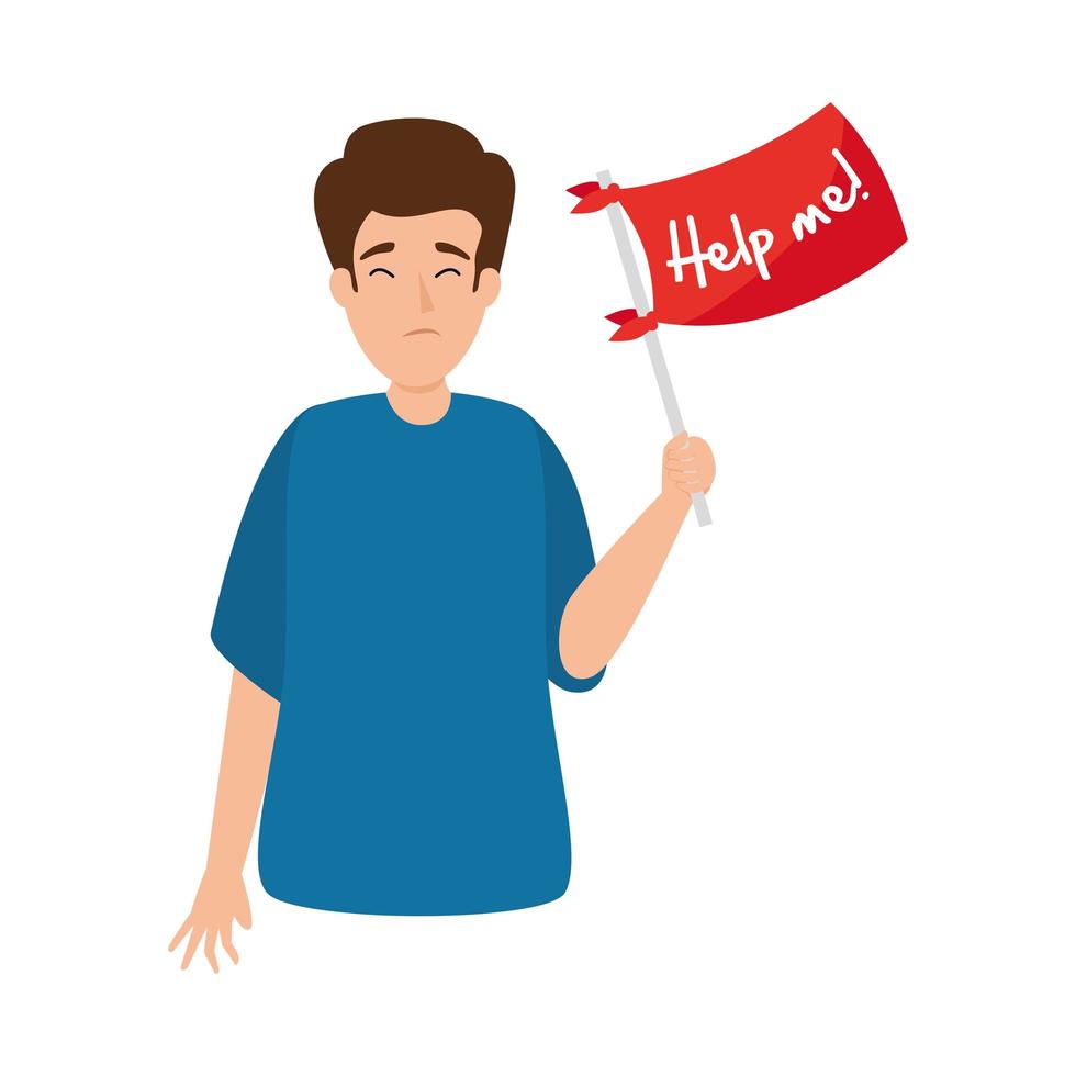 man with stress attack and flag of help me vector