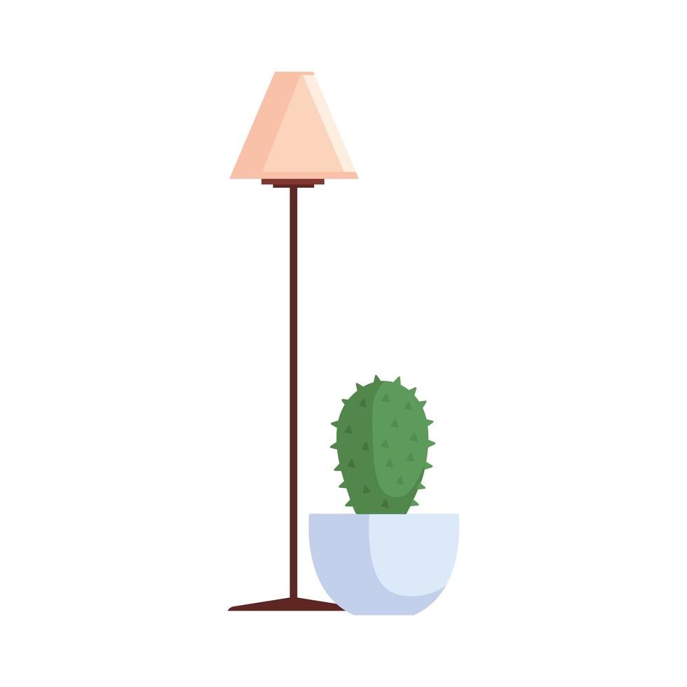 Lámpara de pie de la casa con cactus en maceta icono aislado vector