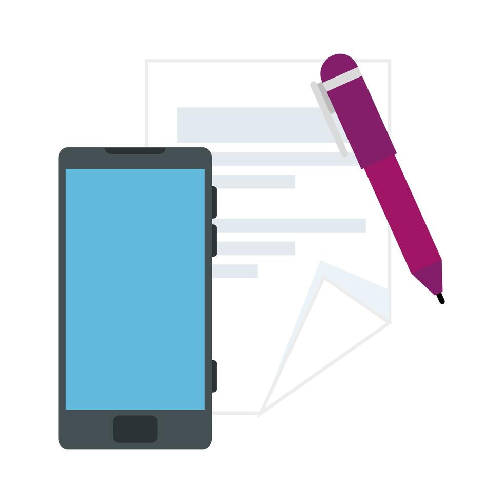 smartphone with paper and pen isolated icon vector