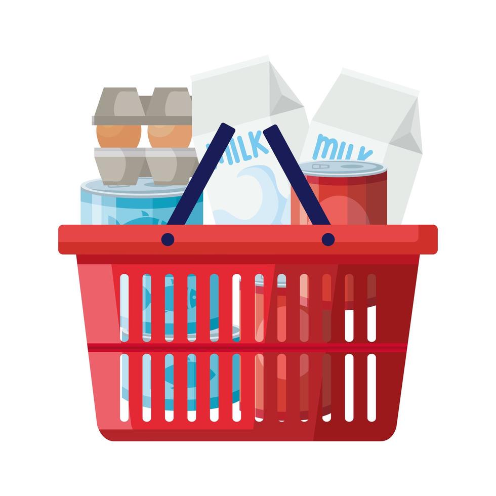 basket shopping with excess groceries vector