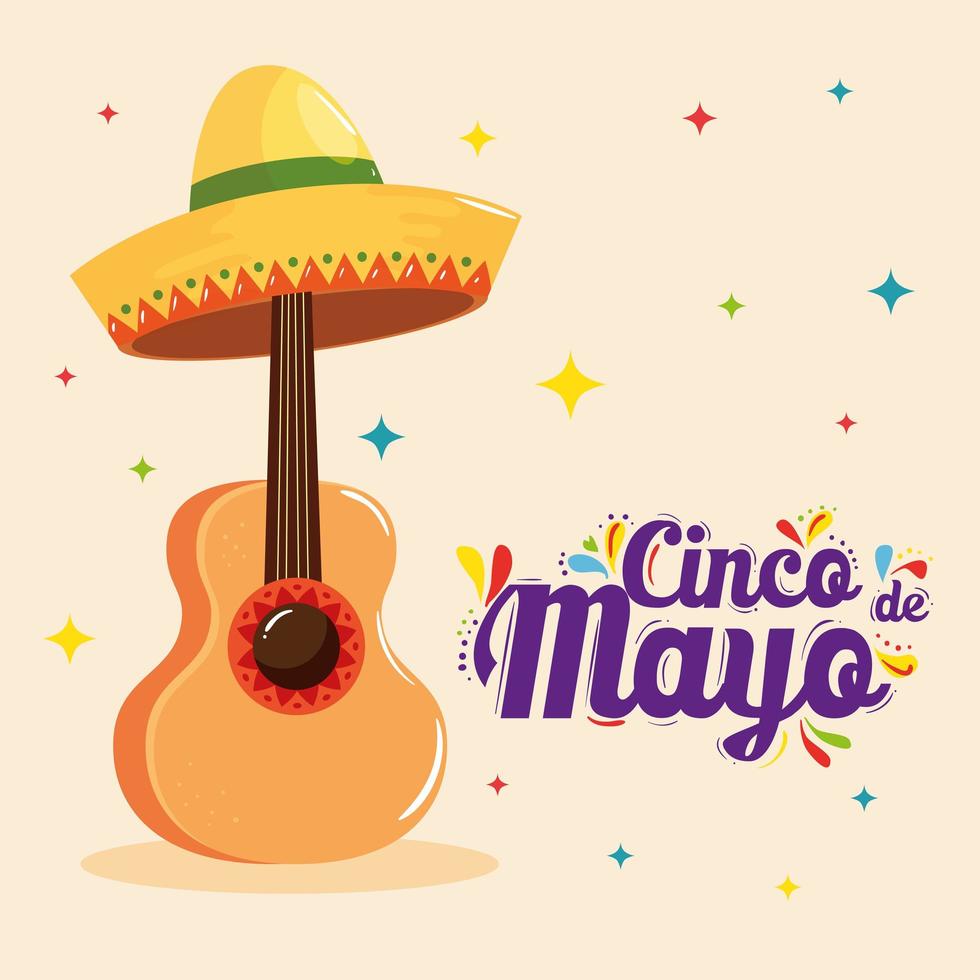 guitarra mexicana y sombrero de cinco de mayo diseño vectorial vector