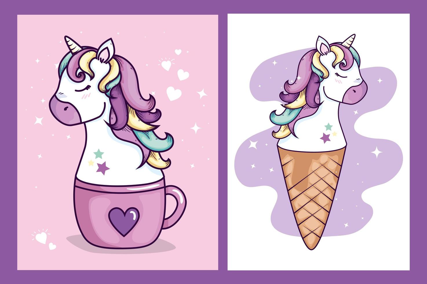 set designs of unicorns and cute icons vector