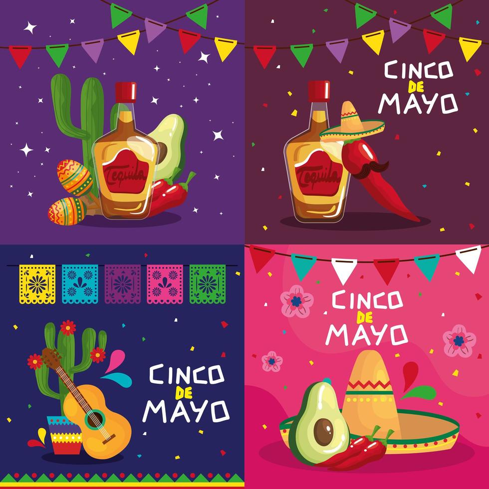 conjunto de iconos mexicanos de diseño vectorial cinco de mayo vector