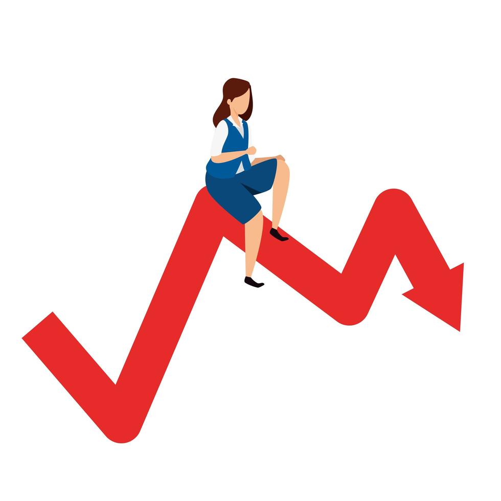 business woman with arrow down vector