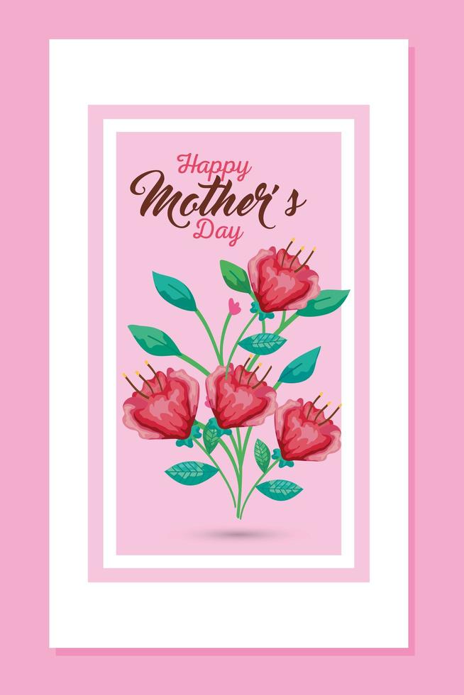 Flowers with leaves card of happy mothers day vector design