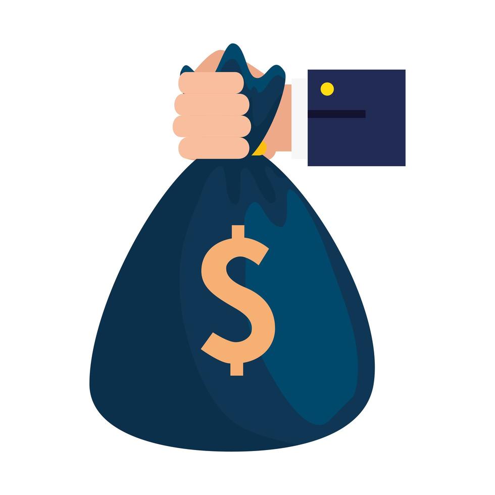 hand with money bag cash isolated icon vector