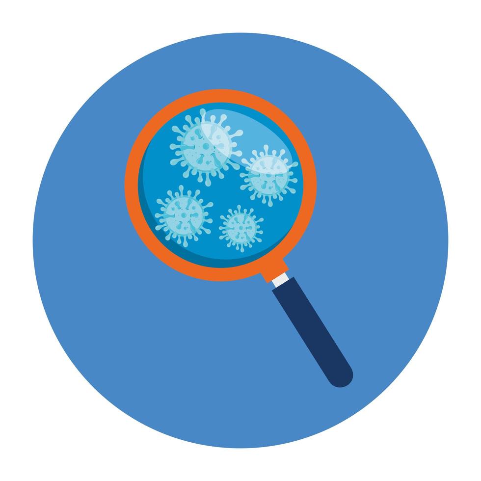 magnifying glass with particles covid 19 vector