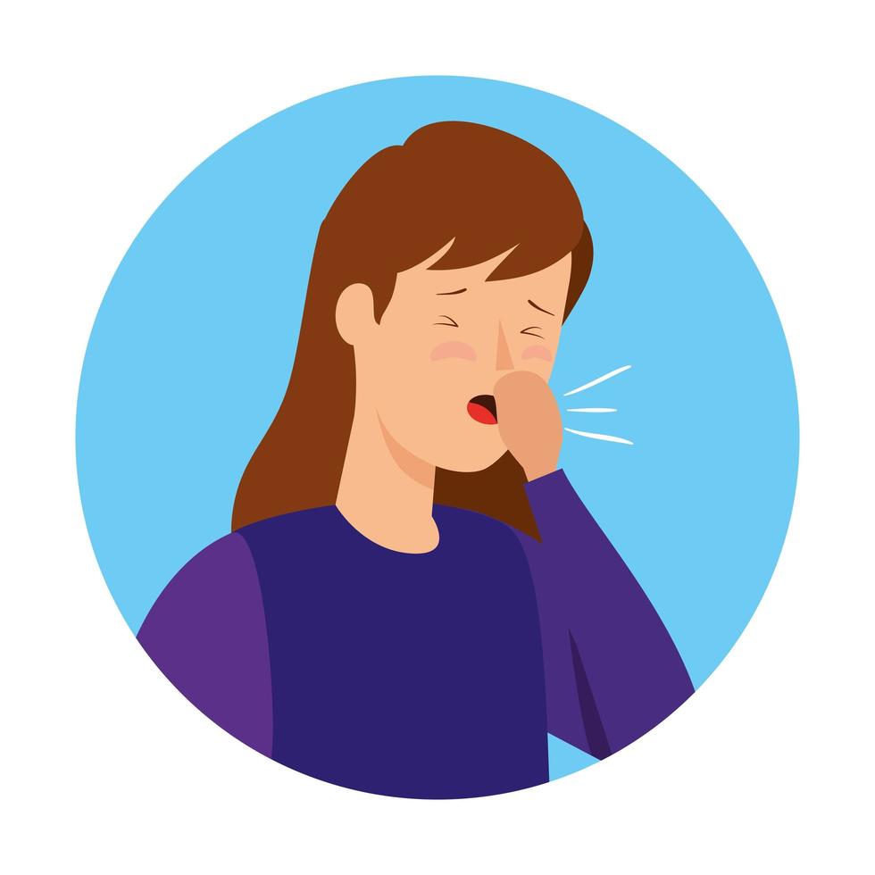 woman coughing sick in frame circular isolated icon vector