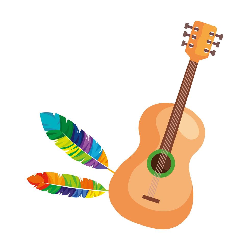 guitar instrument with exotic feathers vector