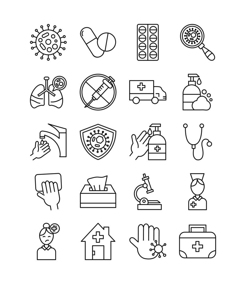 bundle of covid 19 designs, line style icon vector