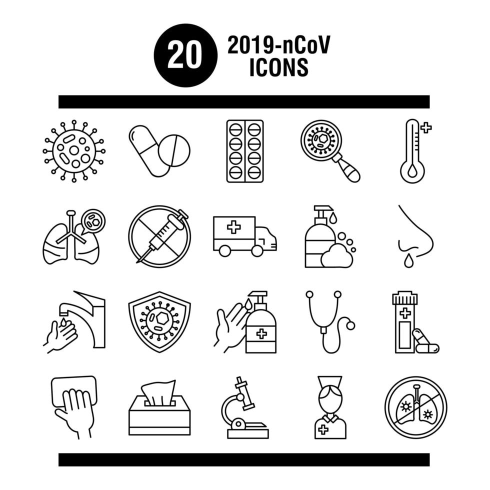 bundle twenty designs of covid 19 , line style icon vector