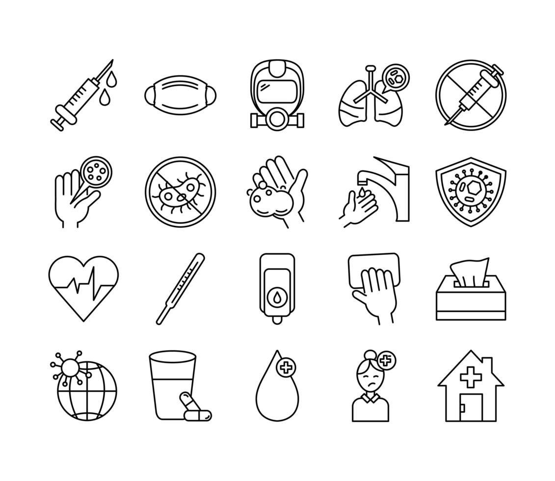 bundle of covid 19 designs, line style icon vector