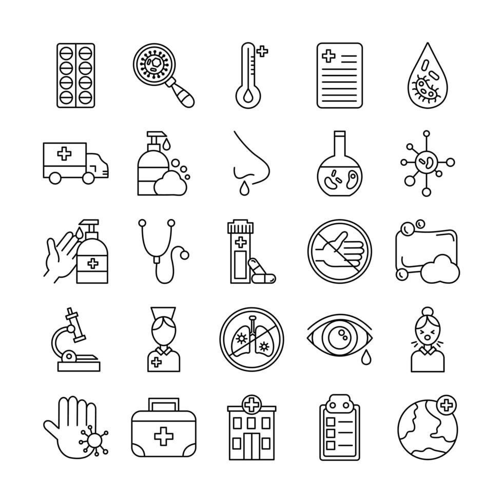 bundle of covid 19 designs, line style icon vector