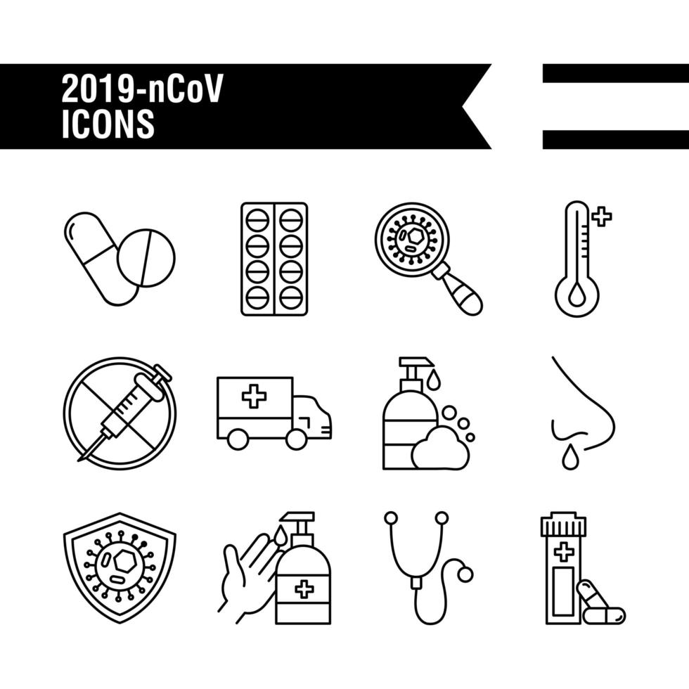 bundle of covid 19 designs, line style icon vector