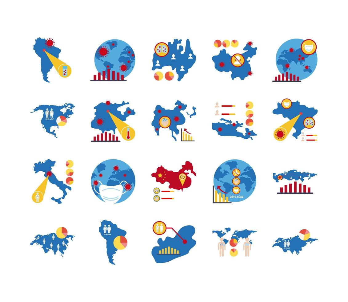 bundle of covid 19 designs, flat style icon vector