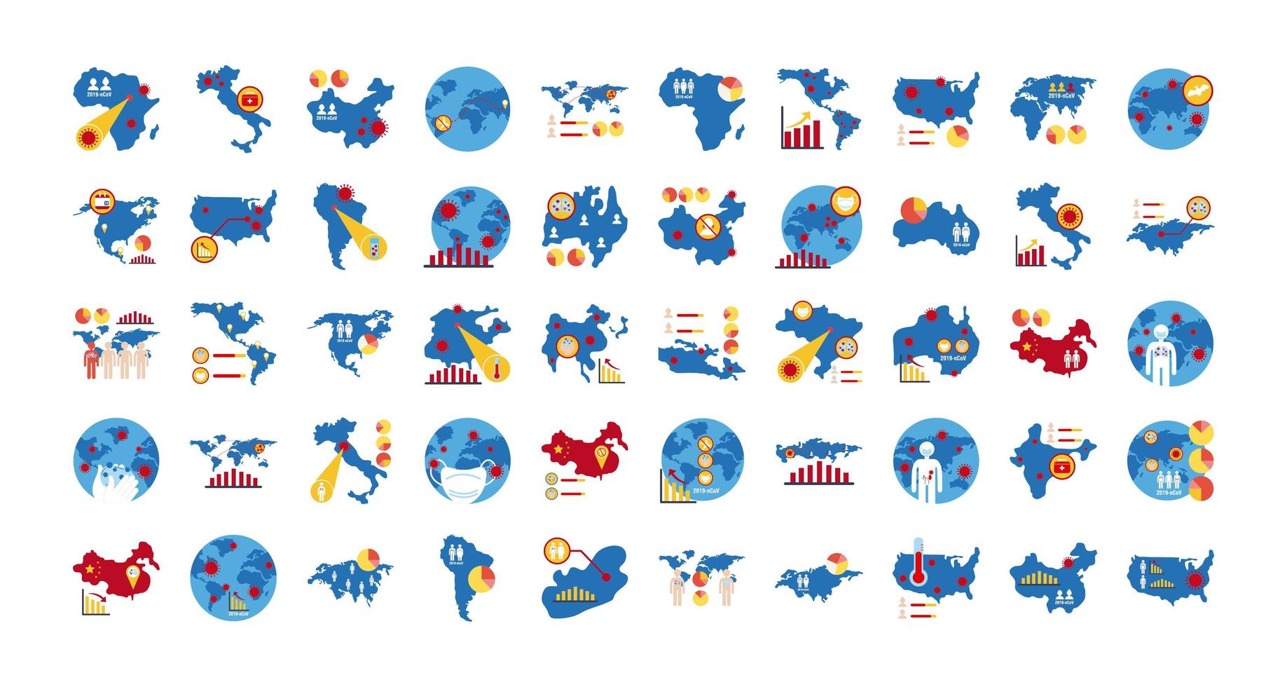 bundle of covid 19 designs, flat style icon vector