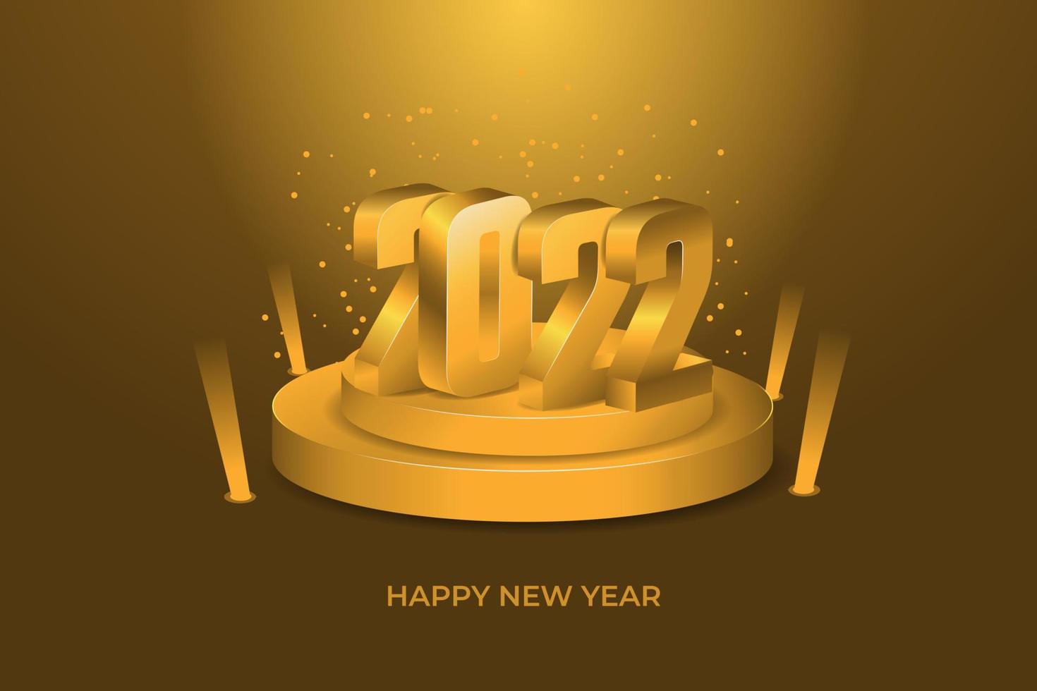 Happy New Year 2022. Hanging gold 3D figures with 3D gold podium on  light gold color background vector