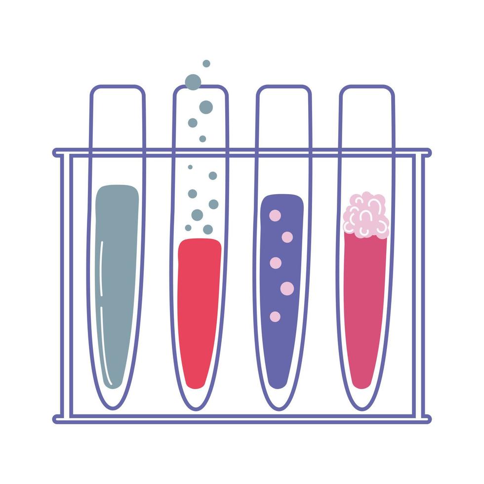 un conjunto de tubos de ensayo químicos con reactivos en estilo doodle vector