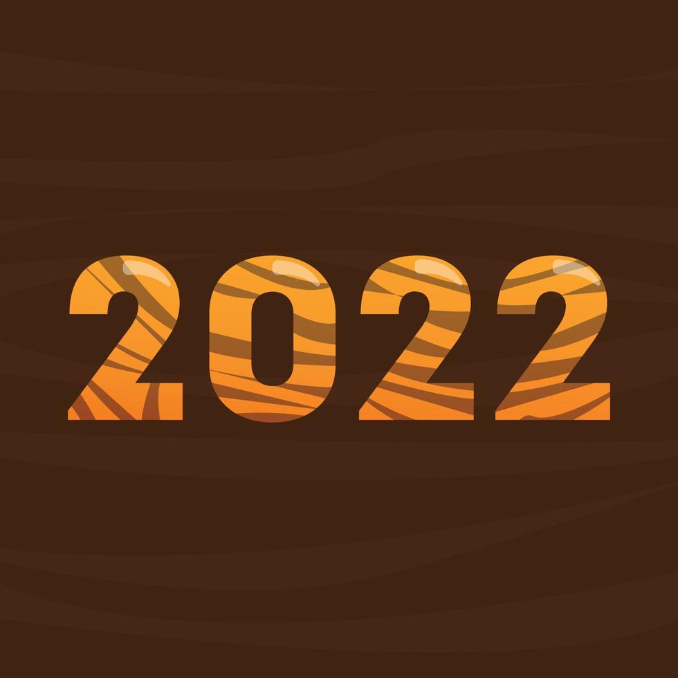 cartel de 2022 con tiras de tigre, 2022 es el año del tigre. diseño plano con degradado y resaltado, y tiras de tigre en los números naranjas. vector