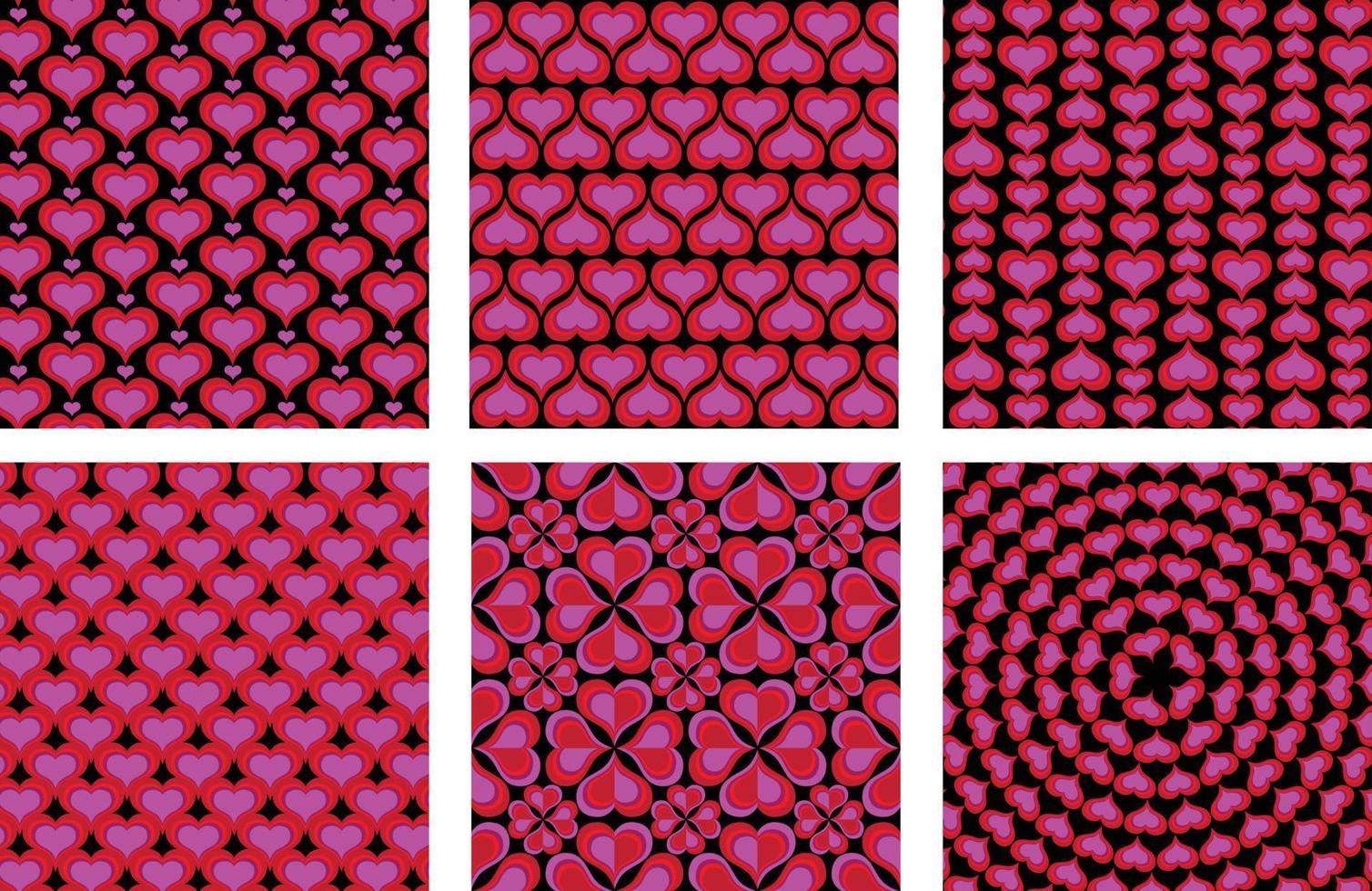 mod valentine hearts vector patterns with pink red black