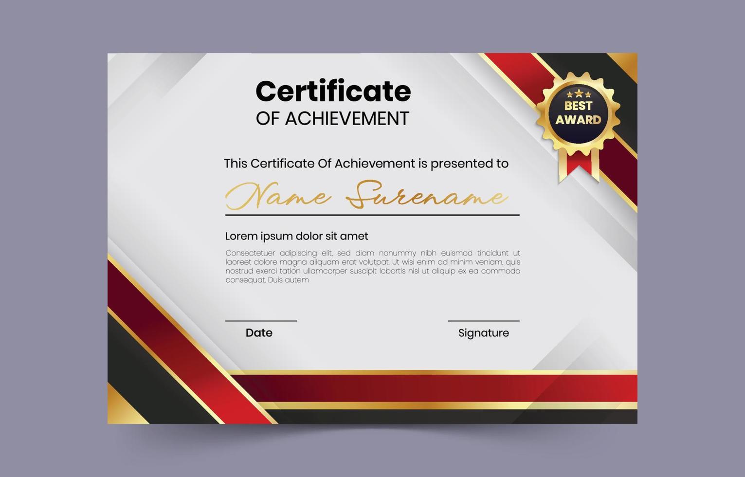 certificado de plantilla de premios de logros vector
