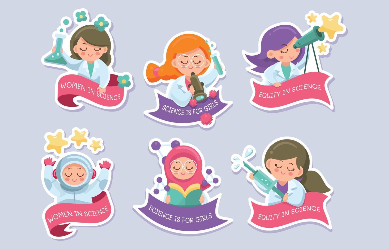 International Day of Women and Girls in Science  Sticker Set vector