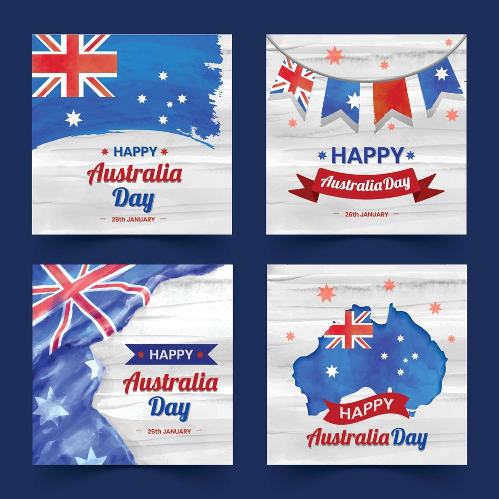 Watercolor Australian Day Social Media Posts vector