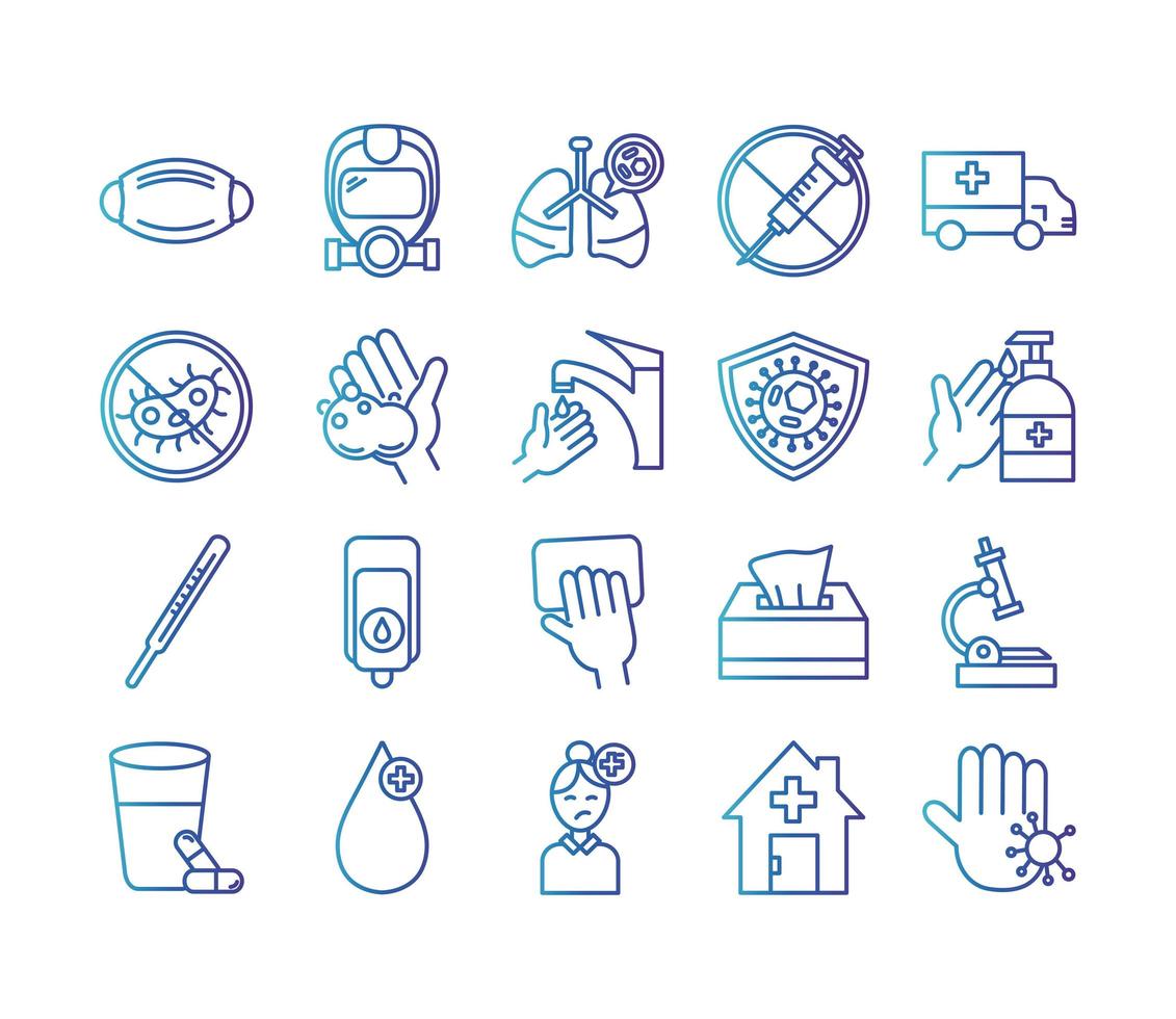 bundle of covid 19 designs, gradient line style icon vector