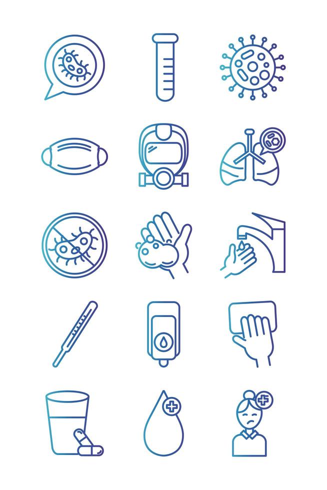 bundle of covid 19 designs, gradient line style icon vector