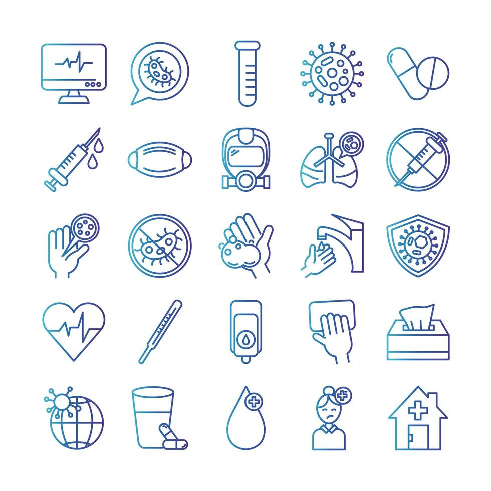 bundle of covid 19 designs, gradient line style icon vector