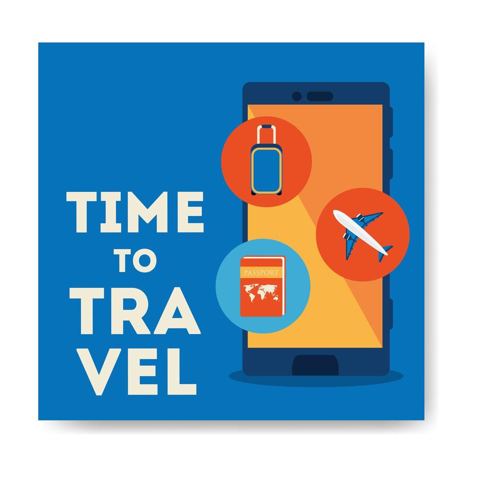 time travel poster with smartphone and summer icons vector
