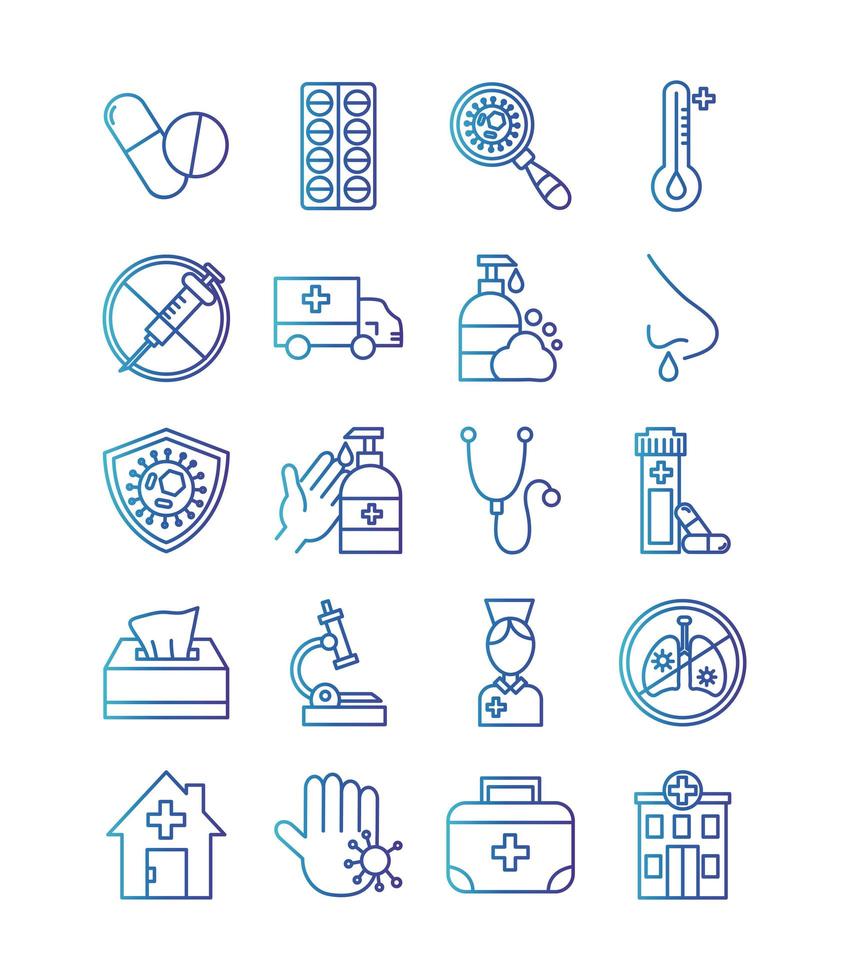 bundle of covid 19 designs, gradient line style icon vector