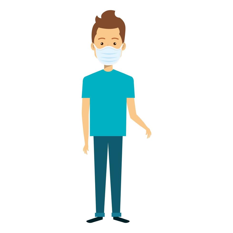 young man with face mask isolated icon vector