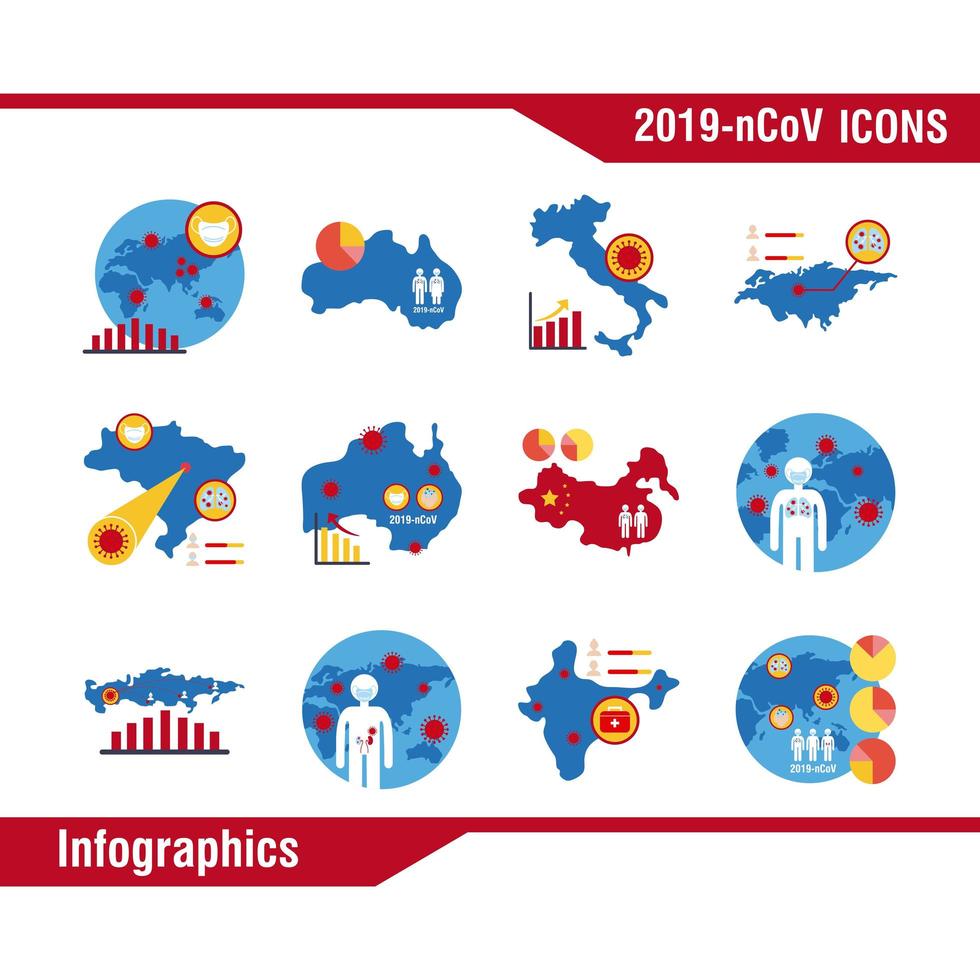 bundle of covid 19 designs, flat style icon vector