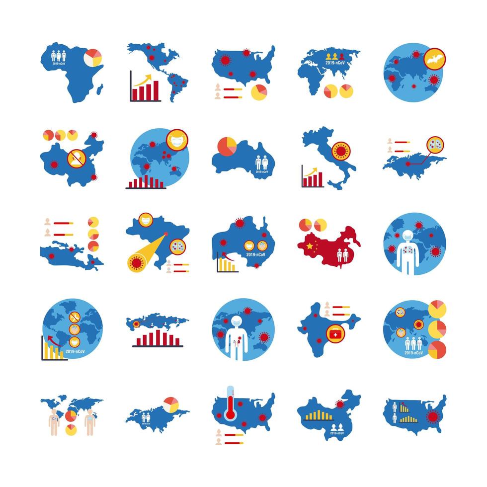 bundle of covid 19 designs, flat style icon vector