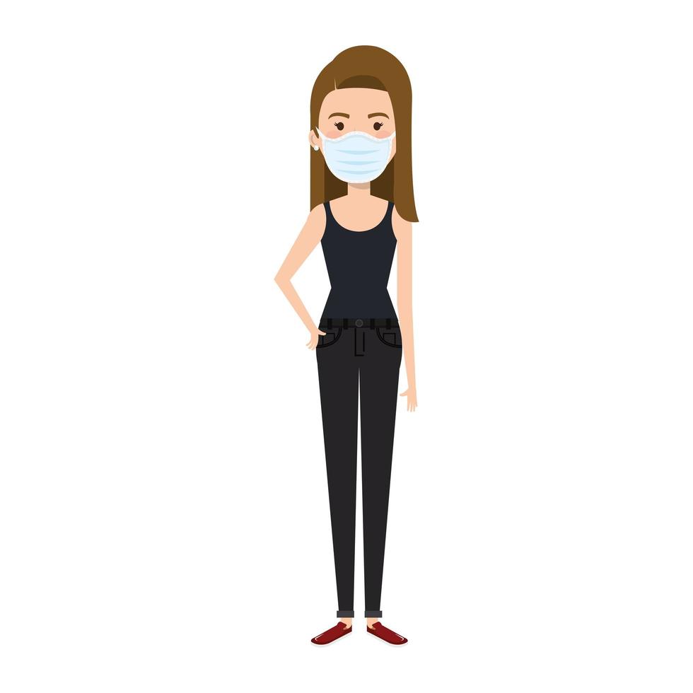 young woman with face mask isolated icon vector