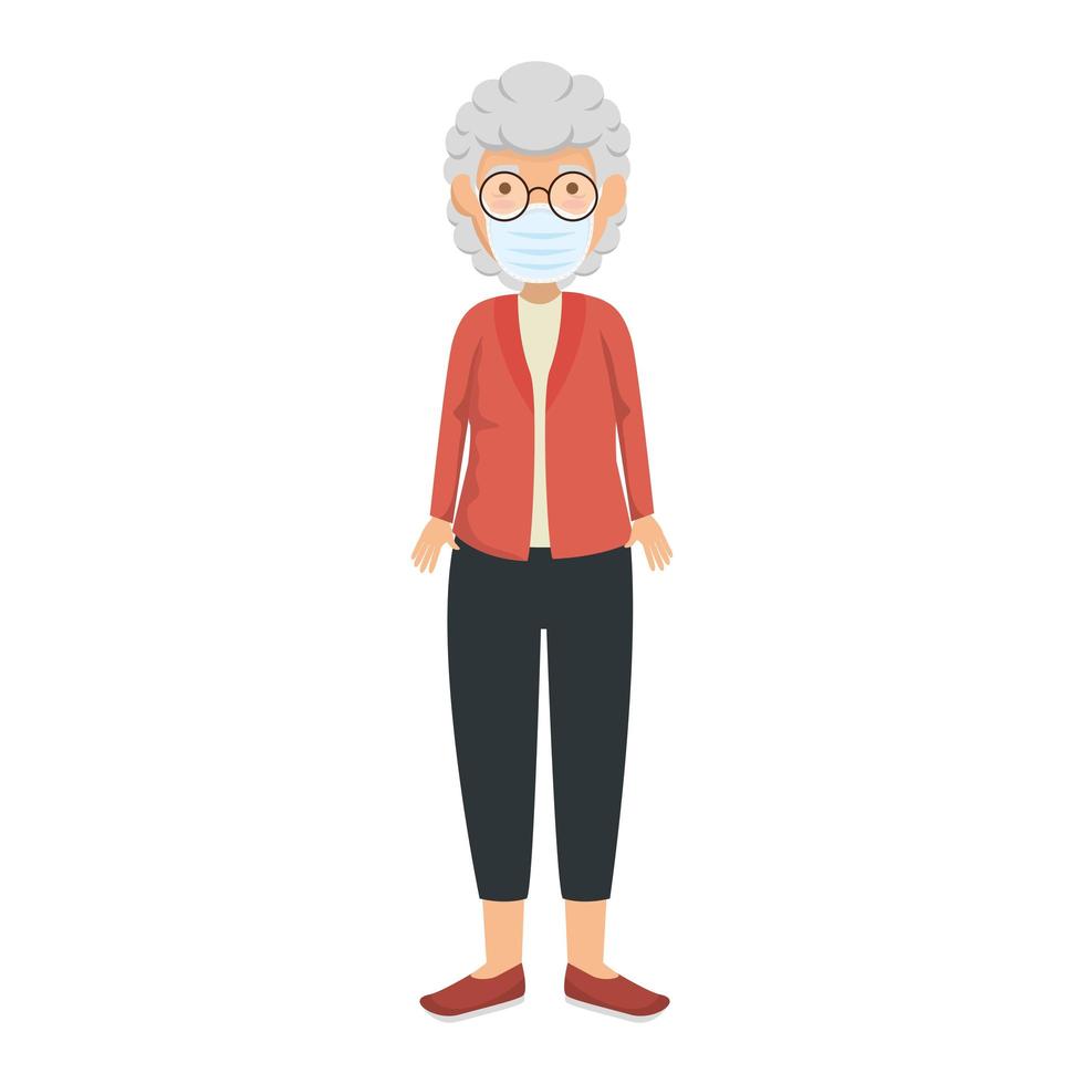 old woman with face mask isolated icon vector