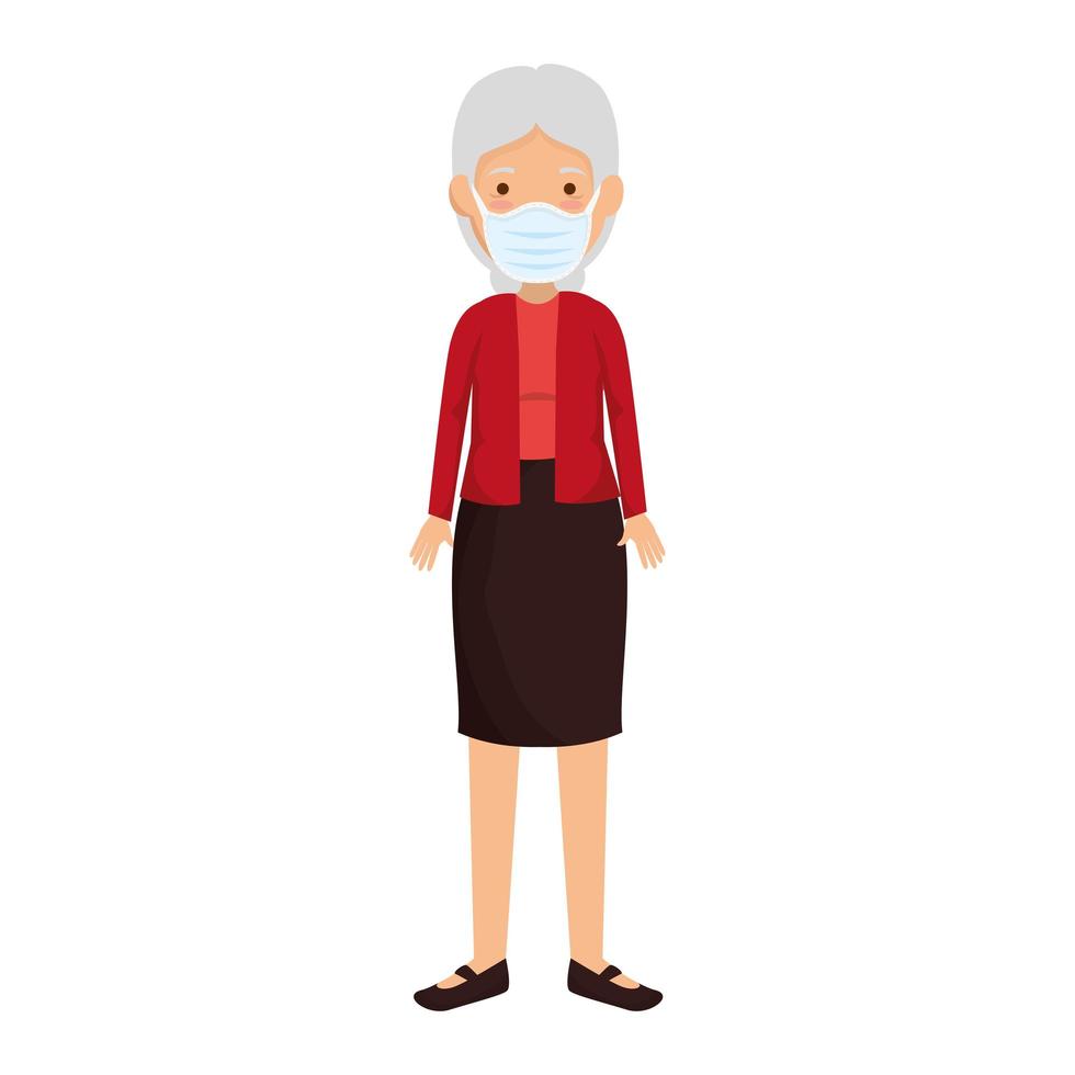 old woman with face mask isolated icon vector